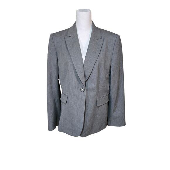 Tahari Gray Blazer Women Size 16 Preppy Career Academia Neutral Minimalist - Picture 1 of 12